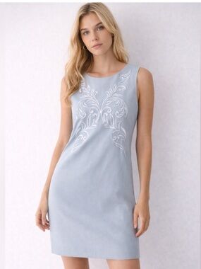Brooks Brothers Light Blue Sheath Dress Size 16 Embroidered Sleeveless NWT